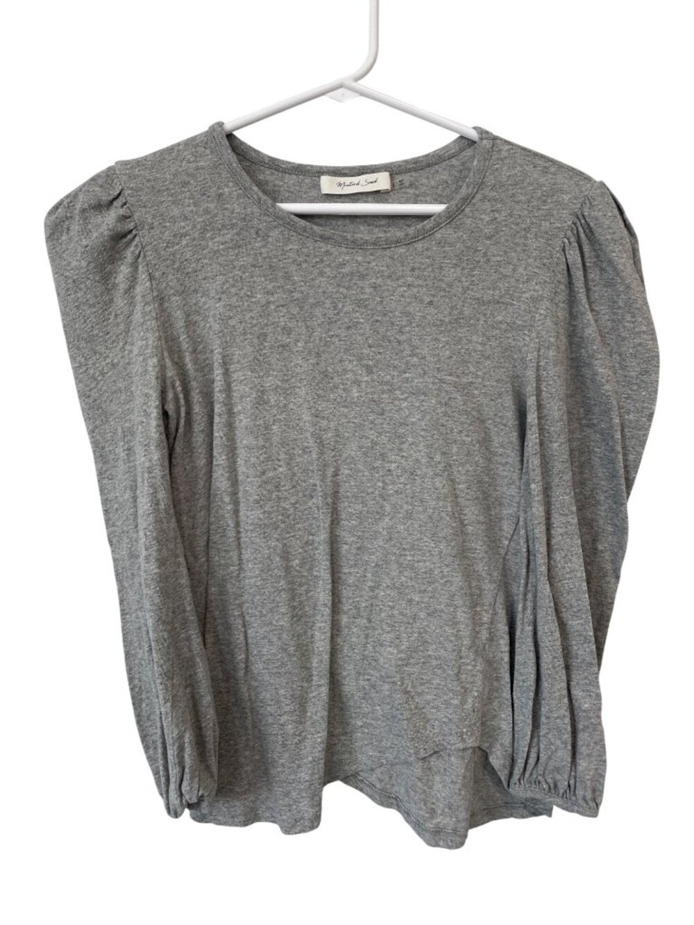 Mustard Seed Top Large Crewneck Long Sleeve Puff Shoulder Gray Modern Classic